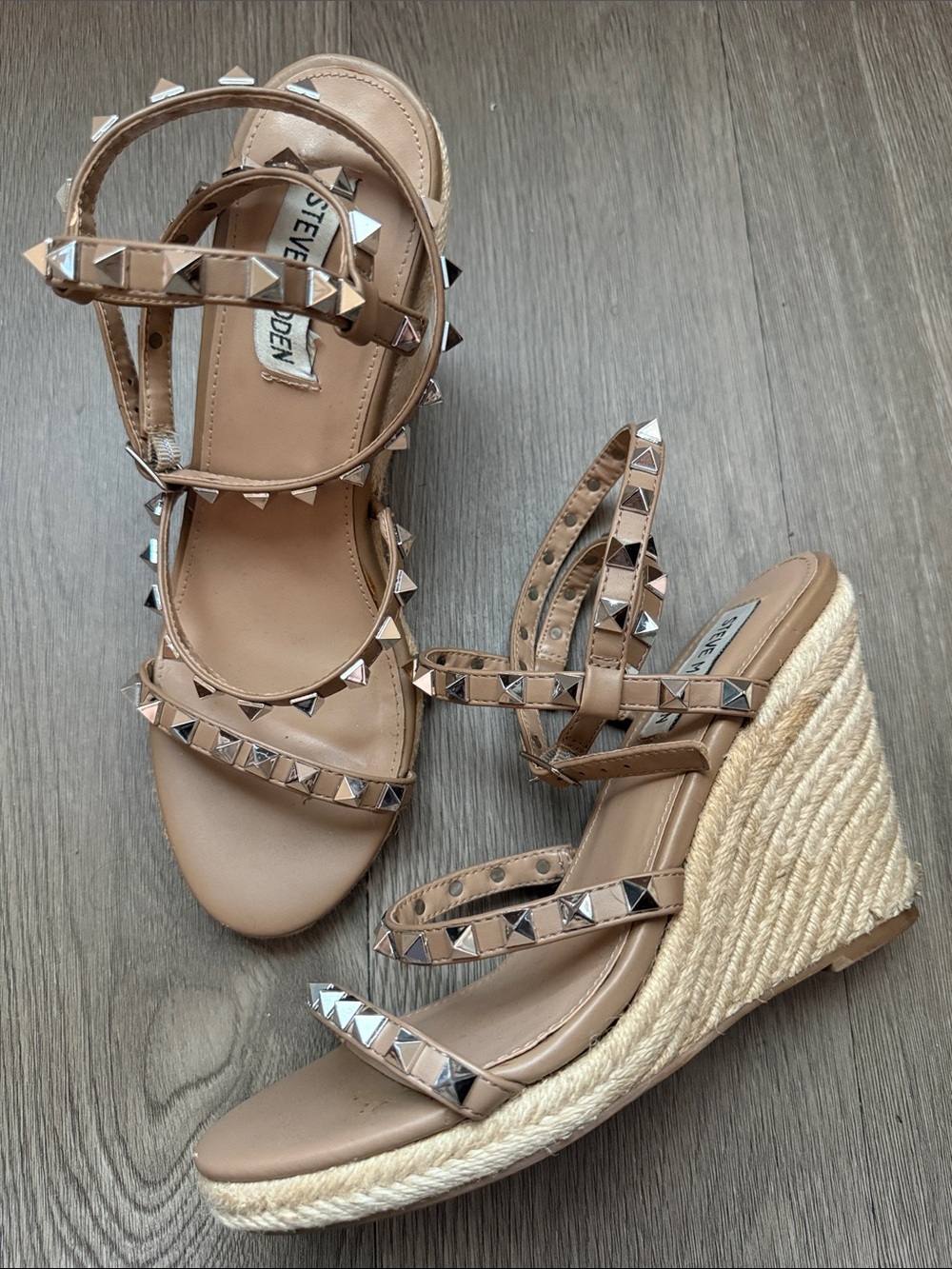 Steve Madden Studded Espadrille Wedge Sandals Nude Size 8